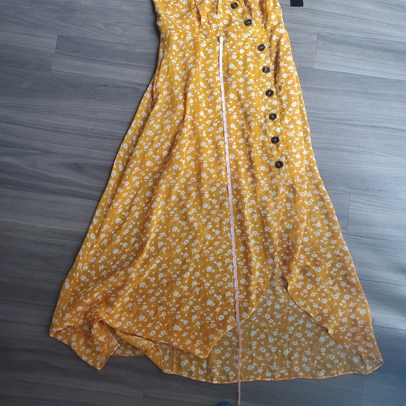 Lulu's Yellow Flowy Floral Midi Dress with Slit - Picture 11 of 13